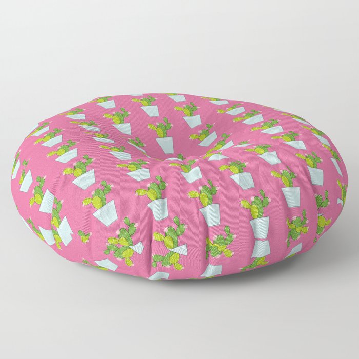 Blooming Cactus on Mulberry Pink Floor Pillow