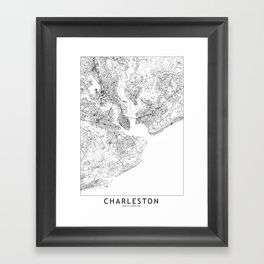 Charleston White Map Framed Art Print