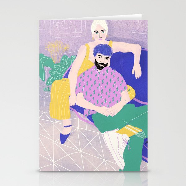 Hip couple chilling on the sofa Stationery Cards
