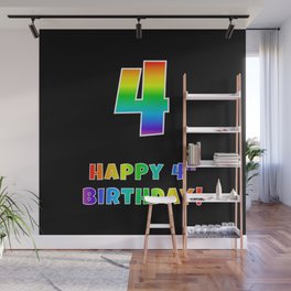 [ Thumbnail: HAPPY 4TH BIRTHDAY - Multicolored Rainbow Spectrum Gradient Wall Mural ]
