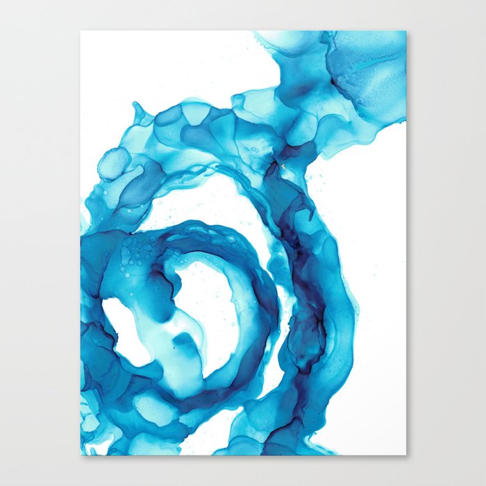Ocean Swirl Turquoise Abstract 4122 Modern Alcohol Ink by Herzart Canvas Print