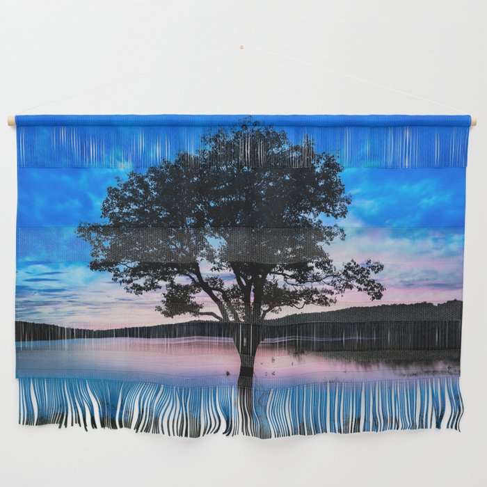 Tranquility - Tree Silhouette in Lake at Dusk in Oklahoma Wall Hanging