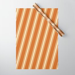 [ Thumbnail: Chocolate & Beige Colored Lined/Striped Pattern Wrapping Paper ]