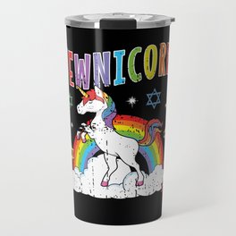 Rainbow Unicorn Cute Jew Menorah Happy Hanukkah Travel Mug