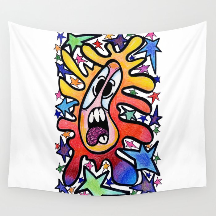 Colorful Flower with Stars Wall Tapestry