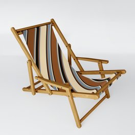 [ Thumbnail: Brown, Light Slate Gray, Tan, and Black Colored Lined/Striped Pattern Sling Chair ]