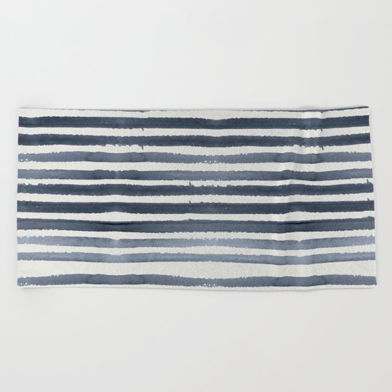 Simply Shibori Stripes Indigo Blue on Lunar Gray Beach Towel