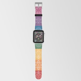 Seven Chakra Mandalas on a Striped Rainbow Color Background Apple Watch Band