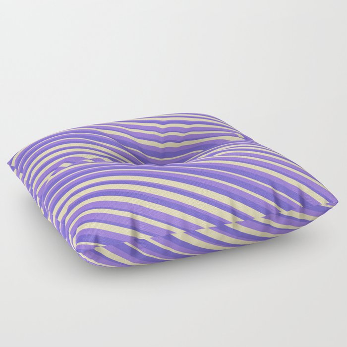 Purple, Slate Blue, and Tan Colored Striped Pattern Floor Pillow