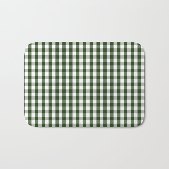 Dark Forest Green And White Gingham Check Bath Mat By Podartist