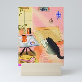 Well-Read Coffee Cat Mini Art Print
