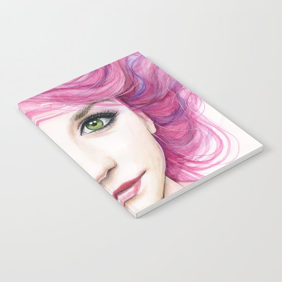 Pink Hair Green Eyes Beautiful Girl Notebook