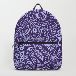 Woodblock print repeating pattern in blue Backpack