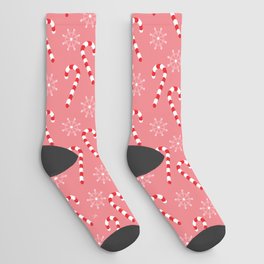 Candy Canes and Snowflakes Pattern Pink Socks