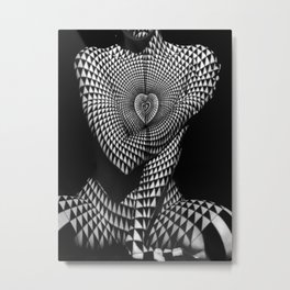 0622-JAL Heart Shape Pattern on Breasts and Nude Body Abstracted by Optical Patten Metal Print | Digital, Naked, Black and White, Abstract, Graphic, Tasteful, Beautiful, People, Nude, Woman 