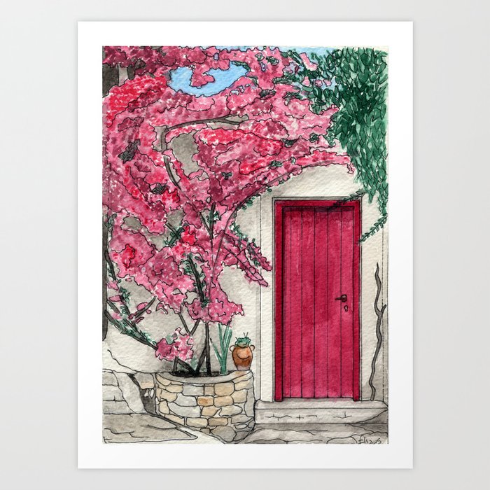 Little Pink Door Surrounded By A Pink Bougainvillea Art Print By Eliver