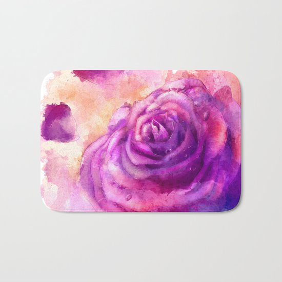 Watercolor rose painting Bath Mat
