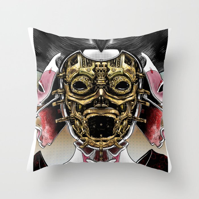 Robot Geisha V2 Throw Pillow