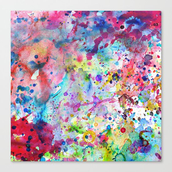 Abstract Bright Watercolor Paint Splatters Pattern Canvas Print