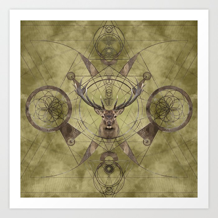 Deer Sacred Geometry Digital Art Art Print By K9printart