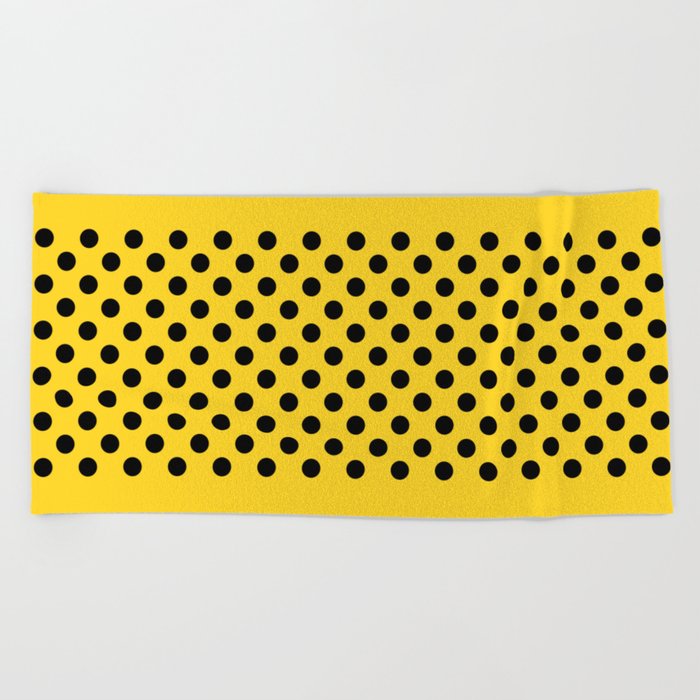 Dots - black on yellow Beach Towel