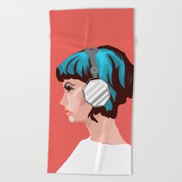 Girl with headphones Beach Towel