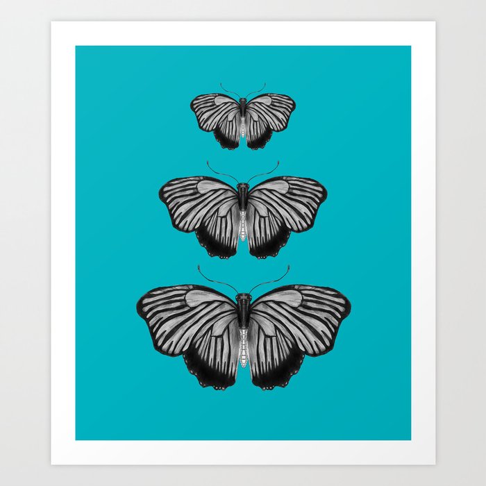 Butterflies on Teal Art Print