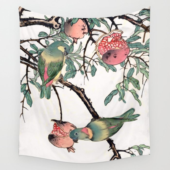 Pomegranate and Lovebirds Wall Tapestry