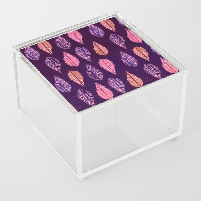  Polynesian Purple Tropical Leaves Pattern Acrylic Box