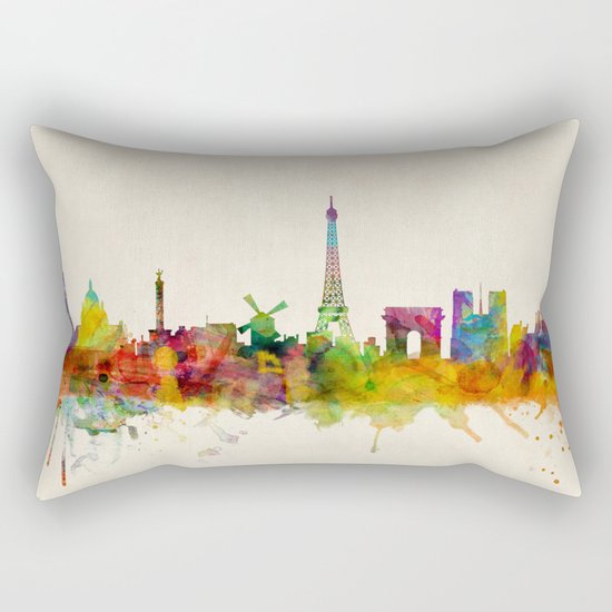 Paris Skyline Watercolor Rectangular Pillow