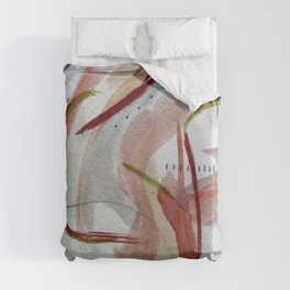 Lightly: an abstract mixed media piece in pinks, green, red, black and white Duvet Cover