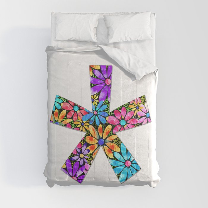 Whimsical Floral Asterisk Punctuation Mark Art Comforter