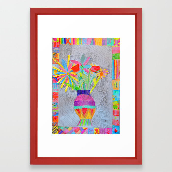 Flower Vase Kids Painting 3d Collage Framed Art Print By Azima Society6