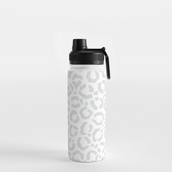 Elegant White Gray Leopard Cheetah Animal Print Water Bottle