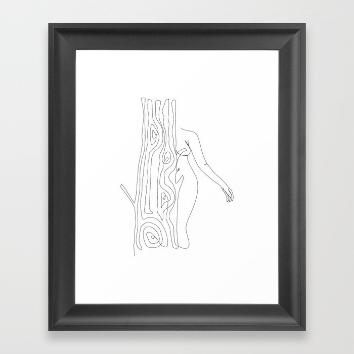 "Hide & Peek" - Nude Woman Hiding Behind Tree Framed Art Print