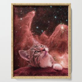 Tabby Kitten in Space Red Serving Tray