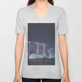 Singapore At Night Marina Bay V Neck T Shirt