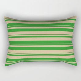[ Thumbnail: Forest Green and Tan Colored Striped/Lined Pattern Rectangular Pillow ]