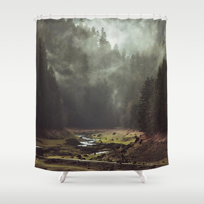Foggy Forest Creek Shower Curtain