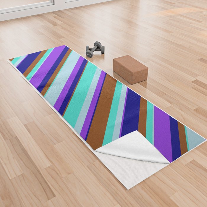 Eyecatching Purple, Light Blue, Turquoise, Brown & Blue Colored Striped Pattern Yoga Towel