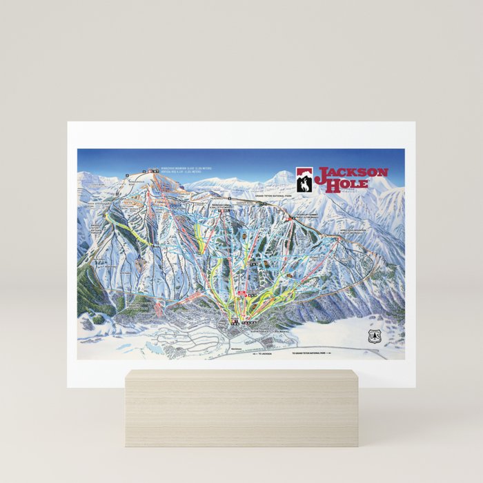 Jackson Hole Trail Map Wyoming Flag Buffalo Ski Snowboard Resort Mini ...