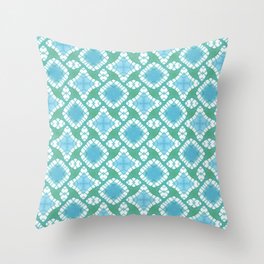 Blue and Green Watercolor Tie Dye Retro Pattern Throw Pillow