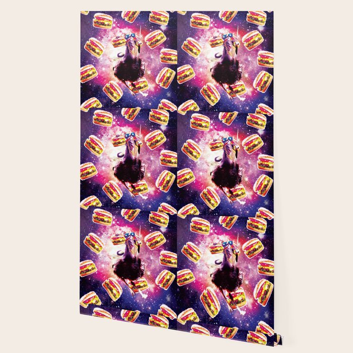 Thug Space Cat On Ostrich Unicorn Burger Wallpaper By Randomgalaxy Society6