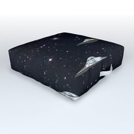Ctrl+Alt+Del // Returning UFOs Outdoor Floor Cushion | Retrofuturism, Geeky, Surrealism, Galaxy, Computer, Ufos, Space, Scifi, Universe, Funny 
