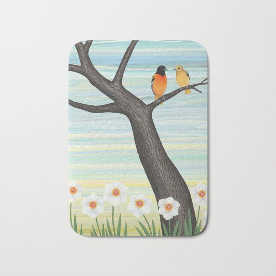 Orioles and daffodils Bath Mat