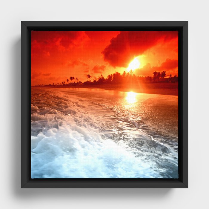 Ocean Waves Sunrise Framed Canvas