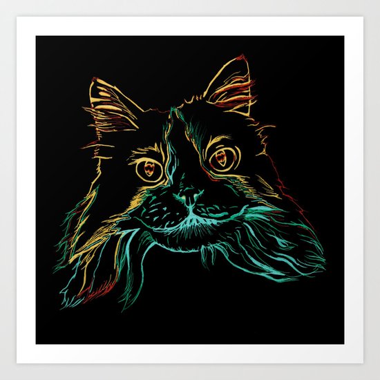 Fluffy Tuxedo Kitty Art Print