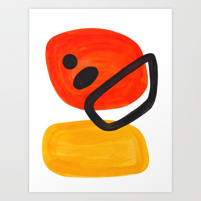 Midcentury Modern Colorful Abstract Pop Art Space Age Fun Bright Orange Yellow Colors Minimalist Art Print