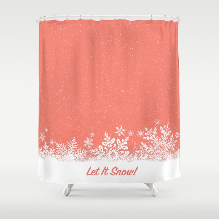 Let It Snow in Living Coral - 2019 Color-of-the-Year Shower Curtain