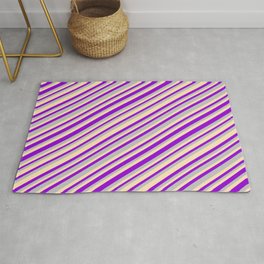 [ Thumbnail: Dark Violet, Grey, and Beige Colored Striped Pattern Rug ]